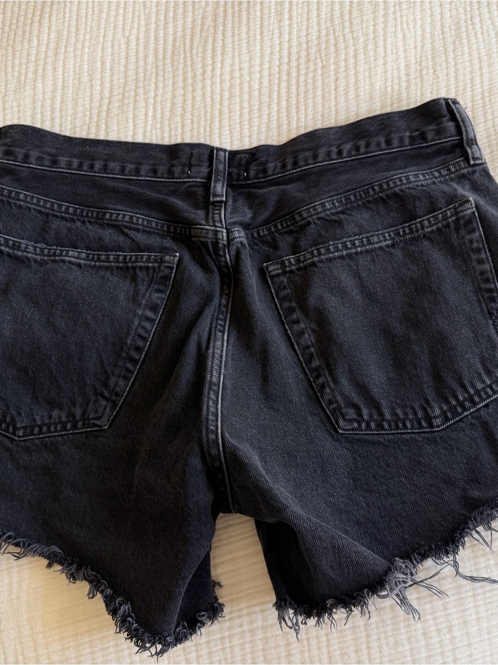 Agolde Black Parker Frayed Hem Denim Shorts - Picture 4 of 6